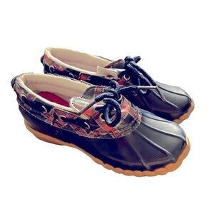 Sperry Girls Duckie Rain Boots 12 Blue Pink Plaid